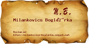 Milankovics Boglárka névjegykártya